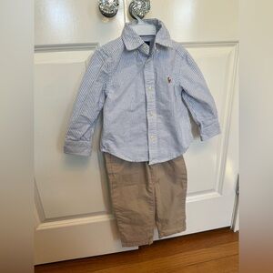 Striped Cotton Oxford Shirt and Polo Prepster Chino Pant in classic khaki